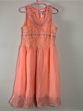 Japna Kids Sleeveless Lace & Chiffon Peach Girls Party Dress Size 10 Wedding Tea